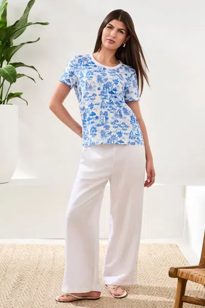 Tribal Printed Slub Knit Crew Neck Top In Royal In Multi
