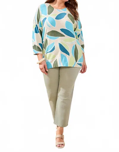 Tribal Printed Three-quarter Sleeve Crew Neck Sweater In Aqua Sky In Multi