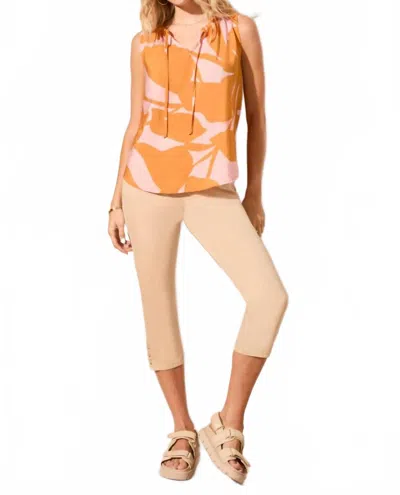 Tribal Printed Tie Front Sleeveless Blouse In Tea Rose In Multi