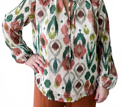 Tribal Puff Sleeve Blouse In Beige In Multi