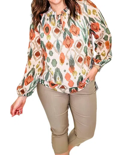 TRIBAL PUFF SLEEVE BLOUSE IN VINE