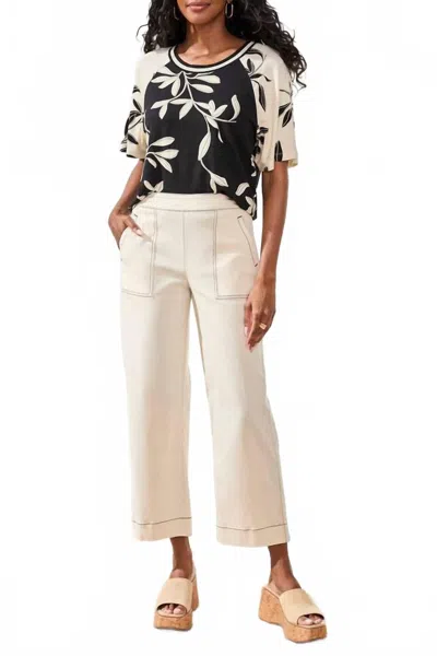 Tribal Pull On Ankle Pants With Contrast Stitch In Canvas In White