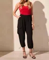 Tribal Flowy Cargo Pant With Bungee Cord In Black