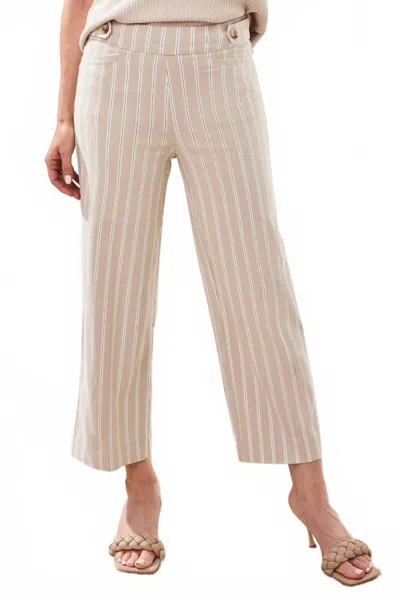 Tribal Pull On Crop Pants With Button Tab In Beach-1167 In Brown