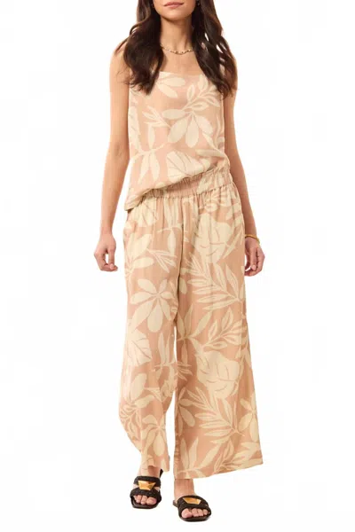Tribal Pull On Crop Pants With Waistband Ruffle In Desert-2369 In Neutral