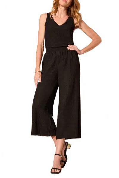 Tribal Pull On Flowy Wide Crop Pants In Black