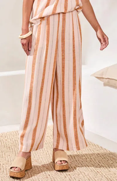 Tribal Pull On Flowy Wide Pant In Sahara Beige In Multi