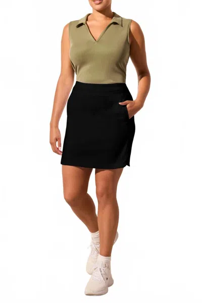 Tribal Pull-on Slit Accent Skort In Black