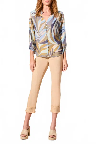 Tribal Quarter Sleeve Button Front Blouse In Greenmoss In Multi