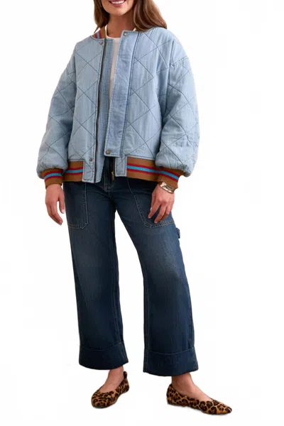 TRIBAL QUILTED BOMBER JACKET IN OUT OF THE BLUE