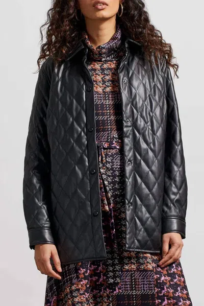 Tribal Quilted Pleather Shirt Jacket In Black