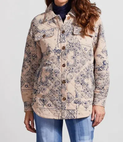Tribal Quilted Printed Shacket In Blue Sky In Multi
