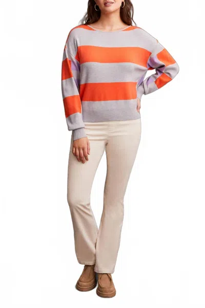 Tribal Quinn Boat Neck Sweater In Hot Coral Stripe In Gray