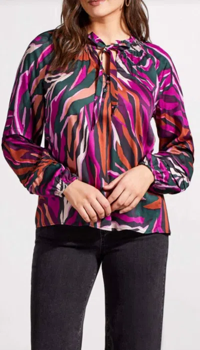 Tribal Raglan Long Sleeve Blouse With Pleat Detail In Alpine Green In Multi