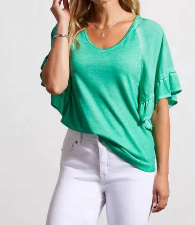 Tribal Raglan Pop Over Raglan V Neck Short Sleeve Top In Green