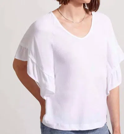 Tribal Raglan Pop Over V Neck Double Frill Short Sleeve Top In White