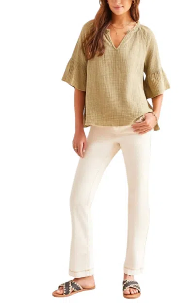 Tribal Raglan Sleeve Bouse Top In Cactus In Green