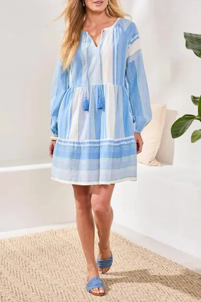 Tribal Jacquard Balloon Sleeves Tiered Mini Dress In Sky In Blue