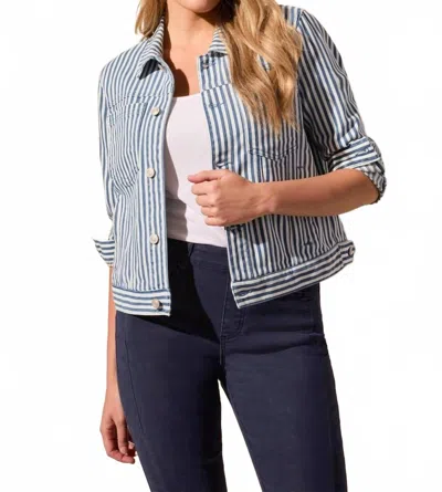 Tribal Railroad Stripe Button Front Jacket With Pleats In Riviera In Blue