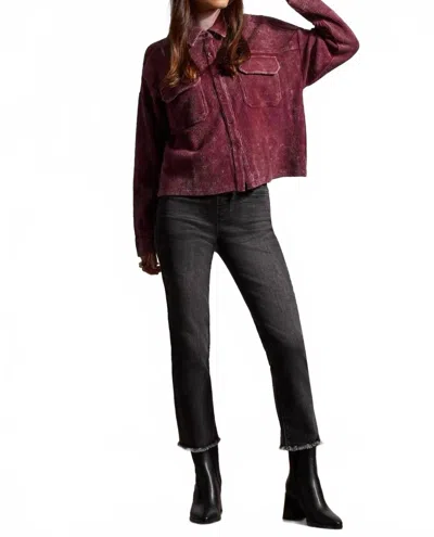 Tribal Relaxed Fit Crop Shacket - Plus In Red Wine In Burgundy