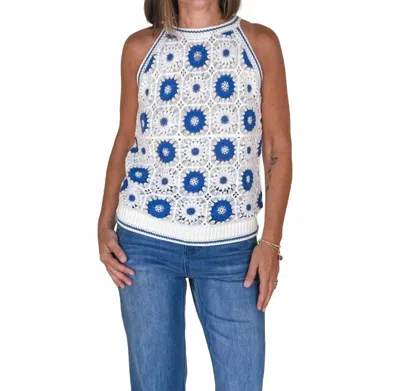 Tribal Retro Crochet Sweater Tank In Calypso Blue