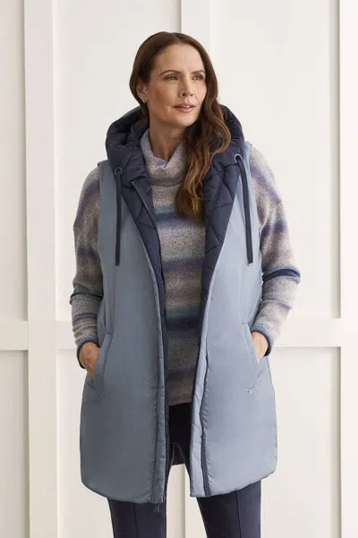 Tribal Reversible Hooded Puffer Vest In Sapphire Blue