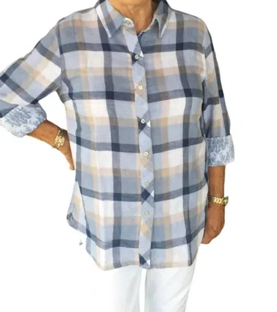 Tribal Reversible Plaid Top In Surf Blue