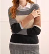 TRIBAL RIBBED COLOR BLOCK CREW NECK SWEATER IN CHARCOAL