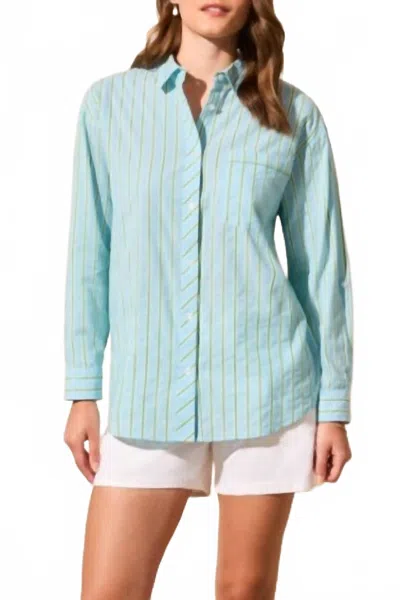 Tribal Roll Up Sleeve Shirt In Greensea In Blue