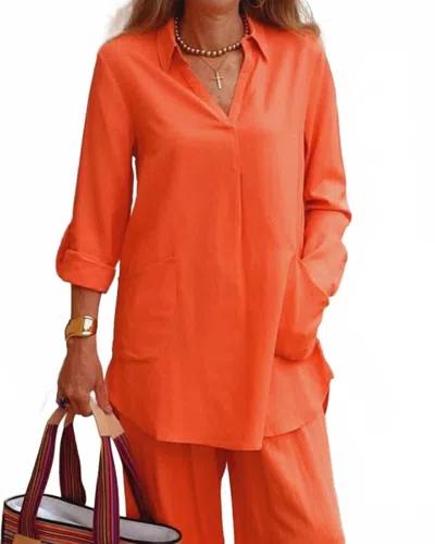 Tribal Rolled Up Long Sleeve Tunic In Orange In Pattern