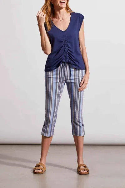 Tribal Ruched V Neck Top In Jet Blue