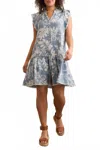 Tribal Ruffle Sleeve Button Down Mini Dress In Blue In Blue