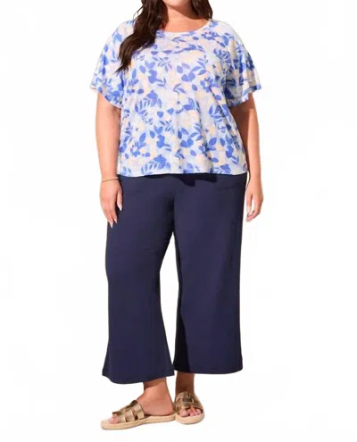 Tribal Ruffle-sleeve Crew Neck Top - Plus Size In Scuba Blue