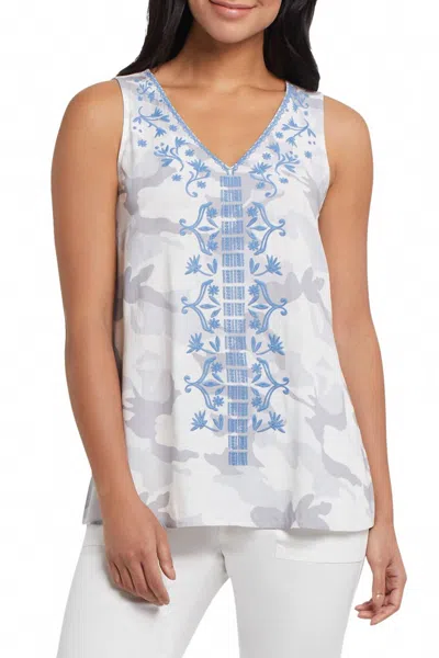 Tribal Sacha Sleeveless Blouse In White And Gray/blue