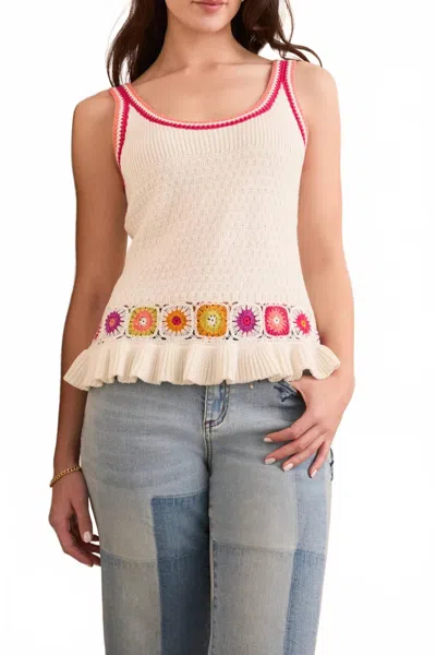 Tribal Sasi Scoop Neck Crochet Detail Sweater Tank In White In Neutral