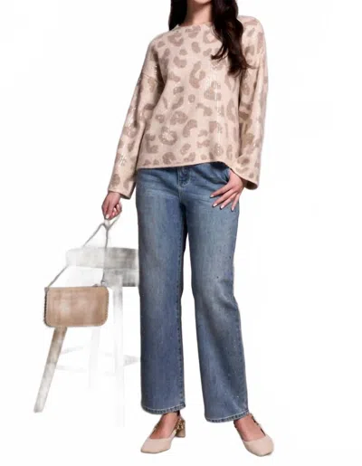 Tribal Sequin Animal Print Crew Neck Jacquard Sweater In Sandstone In Neutral