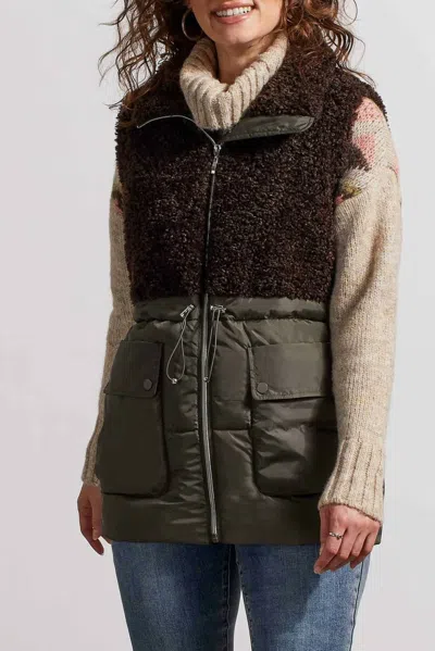 Tribal Sherpa Combo Long Vest In Dark Cedar In Multi