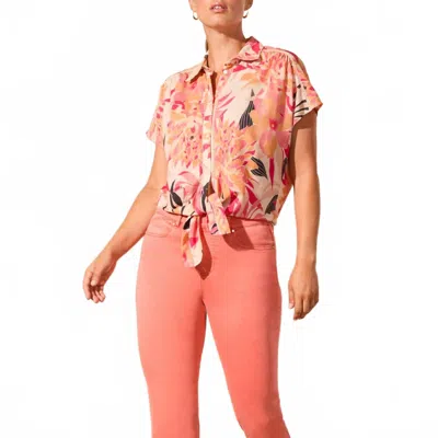Tribal Shirred Button Front Top In Teaberry In Brown