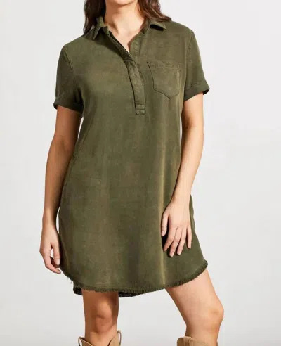 Tribal Shirt Dress With Pockets In Olive In Green