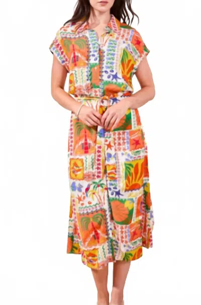 Tribal Shirt Dress With Slit In Guava Blush In Multi