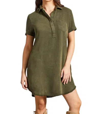 Tribal Shirt Dress With Pockets In Olive In Green