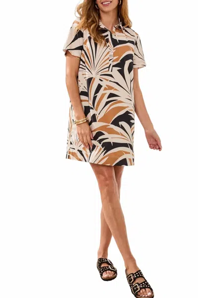 Tribal Short Sleeve 1/2 Button Placket Dress In Canvas In Multi
