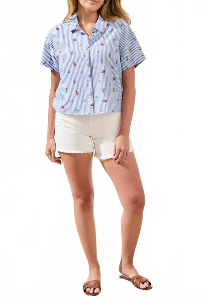 Tribal Short Sleeve Blouse In Blue In Multi