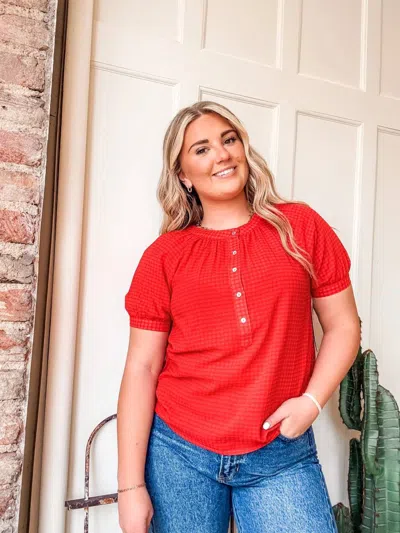 Tribal Short Sleeve Button Front Blouse In Sangria In Red