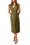 Tribal Short Sleeve Dress With Tie Front In Loden Green In Multi