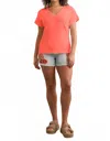 Tribal Short Sleeve Frill V-neck Top With Ladder Tape In Coral Glow In Red