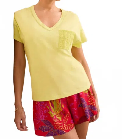Tribal Short Sleeve Frill V-neck Top With Ladder Tape In Pale Lime In Yellow