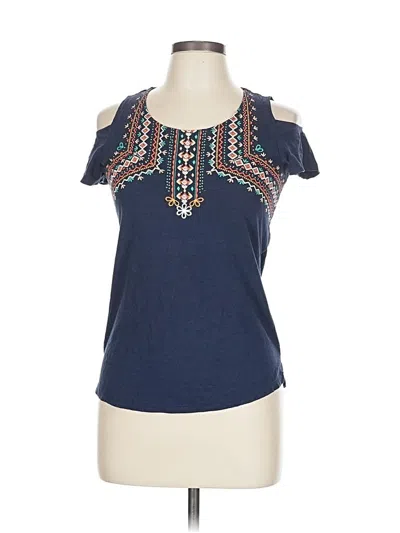 Pre-owned Tribal Short Sleeve Top Blue Cold Shoulder Neckline Tops