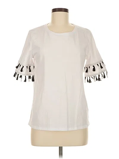 Pre-owned Tribal Short Sleeve Top Ivory Keyhole Neckline Tops In White