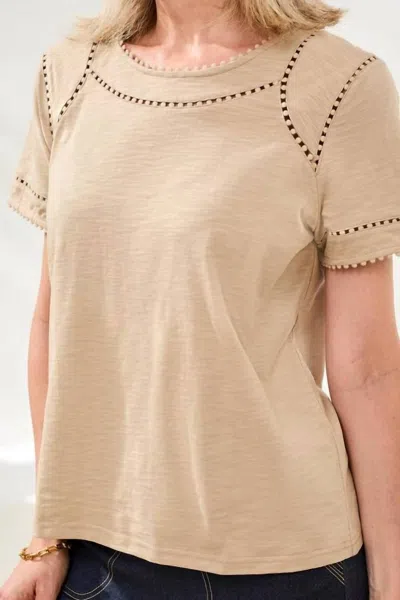 Tribal Short Sleeve Top With Dotted Lace Detail In Beach In Brown